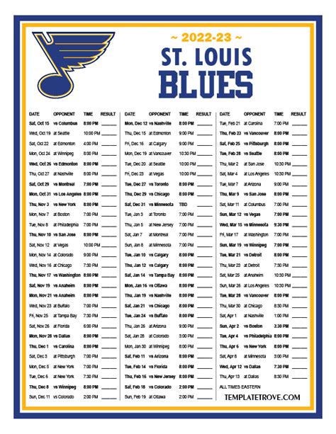 St Louis Blues Printable Schedule